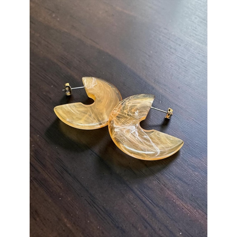 Retro Resin Hoop Earrings Amber Color Marbled Chunky‎ C-Shape